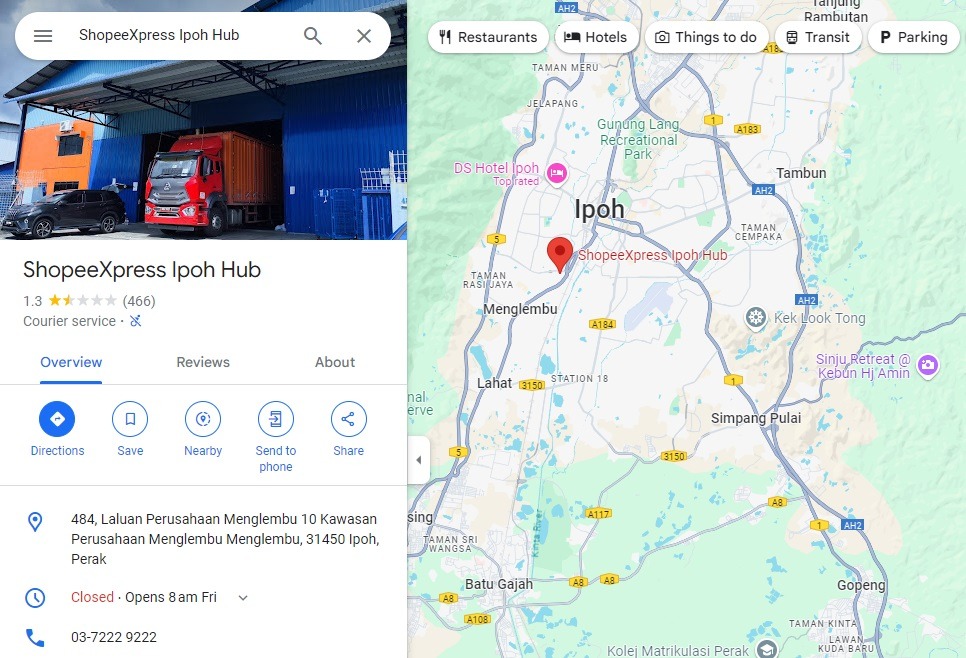 Lokasi dan Fungsi Shopee Express Ipoh Hub